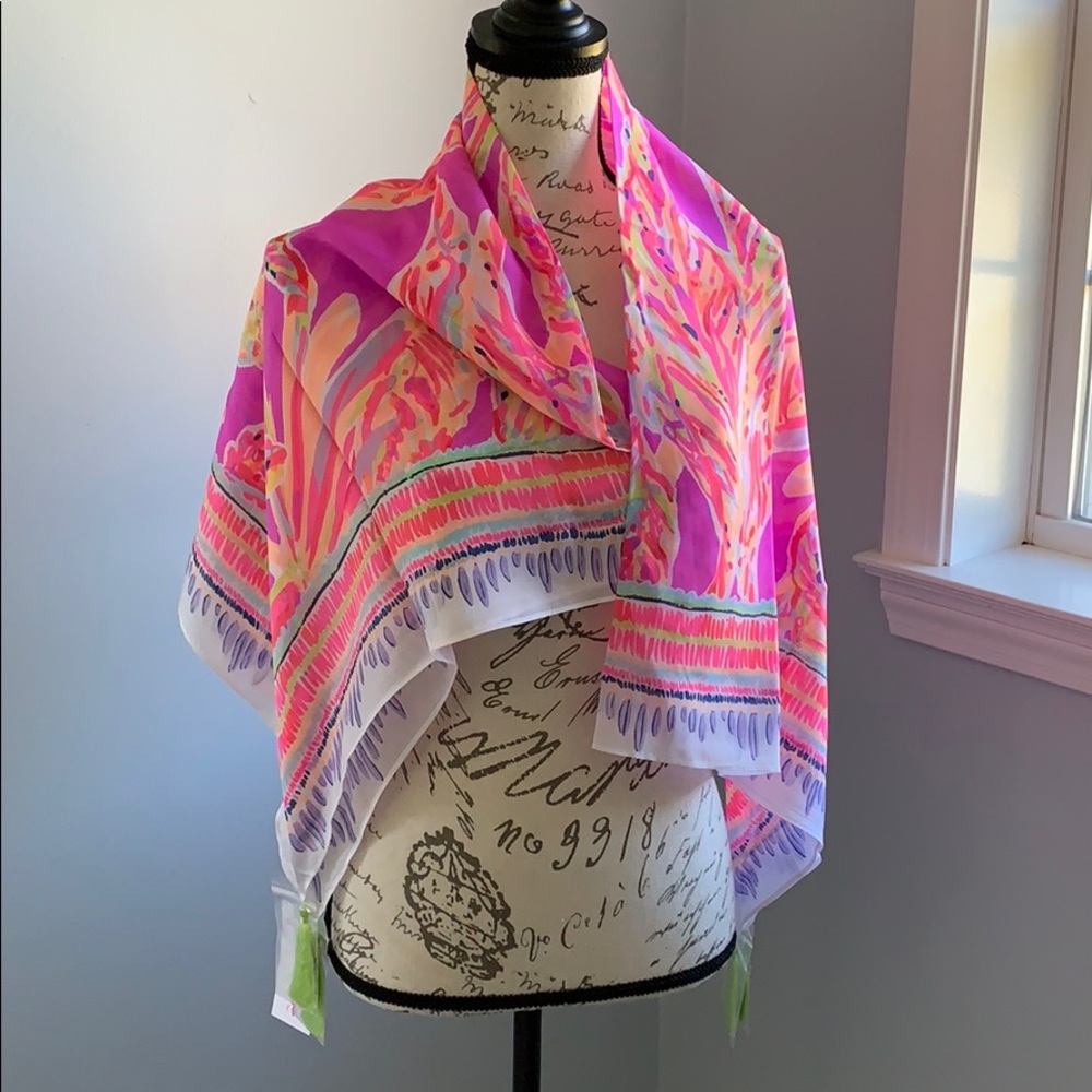 Lilly Pulitzer 100% Silk Scarf with Tassels